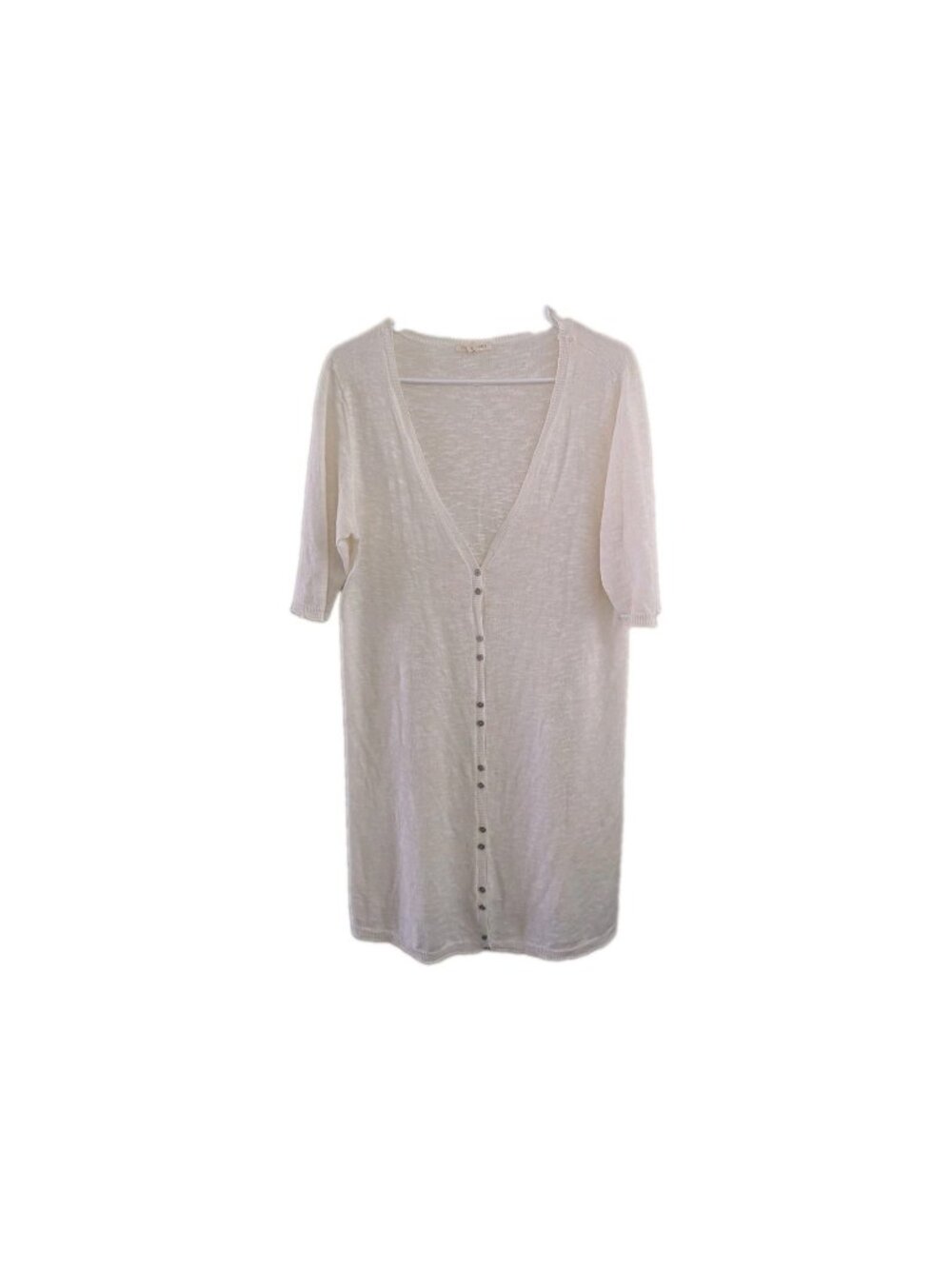 Eileen Fisher Linen Mix Knit Cardigan Women's M Button Cream Longline Coastal
